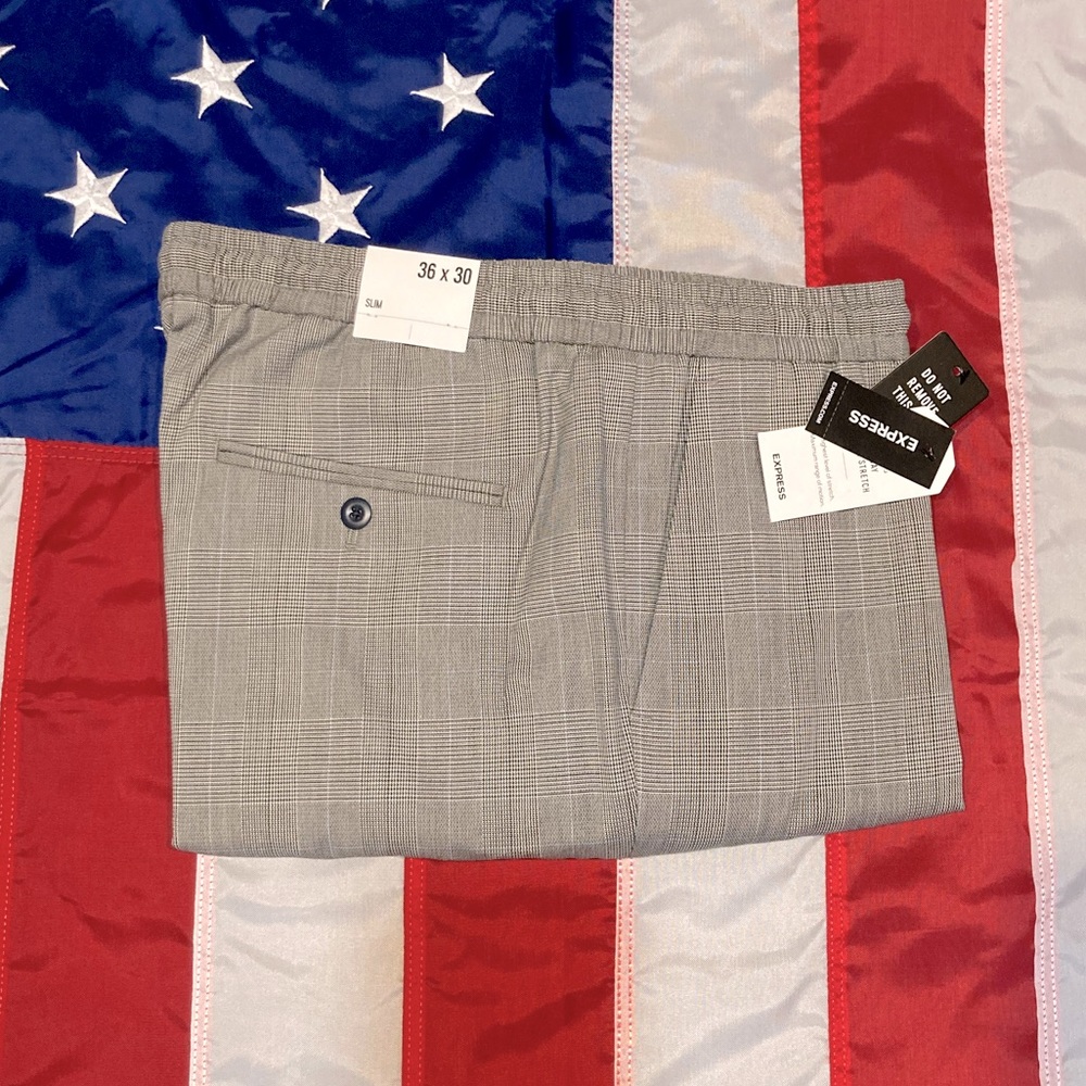 NWT Mens Express Gray Glen Plaid Dress Joggers Size 36X30